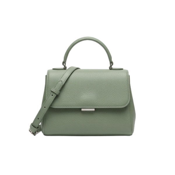 Glave Mini Sage Green Pebble-Grain Leather Satchel – Structured Minimalist Top-Handle Bag